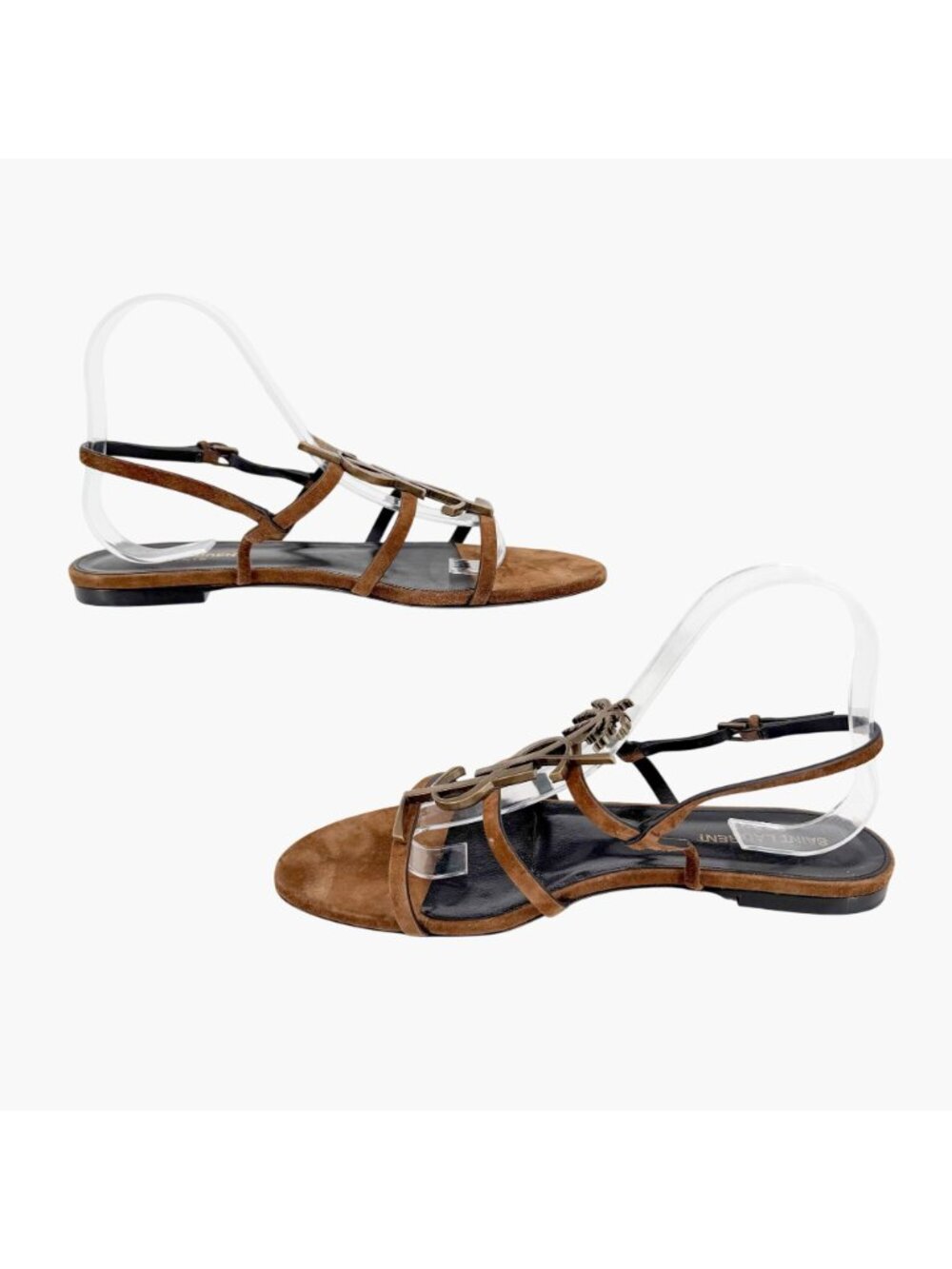 Saint Laurent Cassandra YSL Palm Tree Brown Suede Flat Sandals Size 40 US 10 - Picture 11 of 14